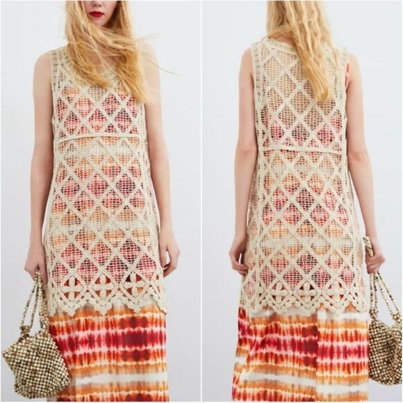 Zara 2 piece crochet dress with multicolor inner dress - Picture 1 of 10
